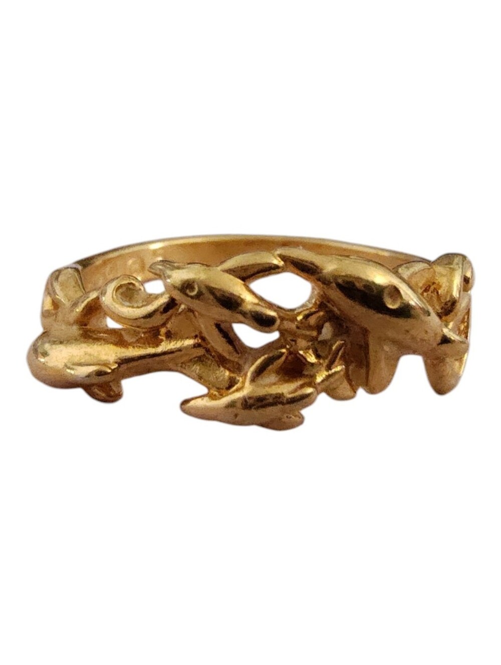 Vintage 1991 Gold Tone Dolphin Ring Size 5 Signed Ocean Sea Life Jewelry